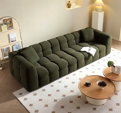 Modern Olive Green Plush Modular 3-Seater Sofa