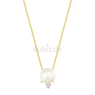 Kiku Cadeau 18k Yellow Gold Pearl and Diamond Necklace and Earring Set