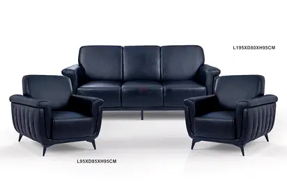 Modern Black Leather 3-Seater Sofa with Two Matching Armchairs - Good Condition