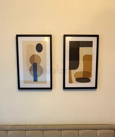 Set of 2 Framed Abstract Wall Art Prints - Black Frames