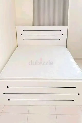 White Wooden Double Bed with Headboard