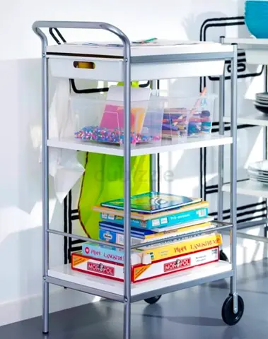 Lightweight 3-Tier Utility Trolley with Drawer and Wheels - Silver/White