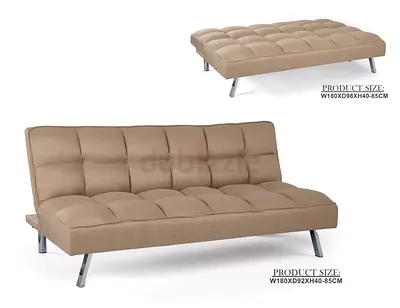 Beige Convertible Sofa Bed - Modern Tufted Design