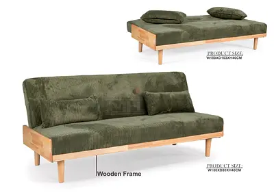 Convertible Wooden Frame Sofa Bed - Olive Green Corduroy