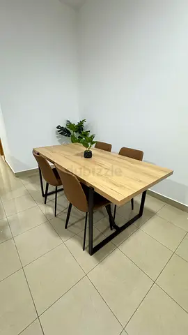 Brand New never used 6-seater Wood Top Dining Table with Metal Legs (Set of 4 Chairs)