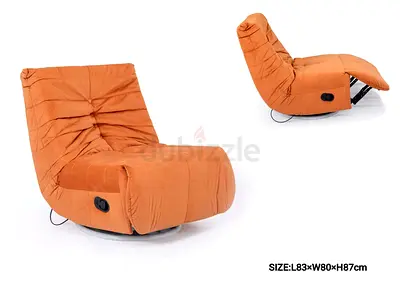 Comfort Recliner Lounge Chair - Brown Fabric, Swivel  Recline (L83×W80×H87cm)