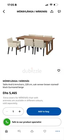 IKEA MÖRBYLÅNGA / MÅRENÅS Dining Table and 6 Chairs, Oak Veneer, Beige