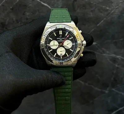 Breitling Chronograph Mens Watch with Green Rubber Strap