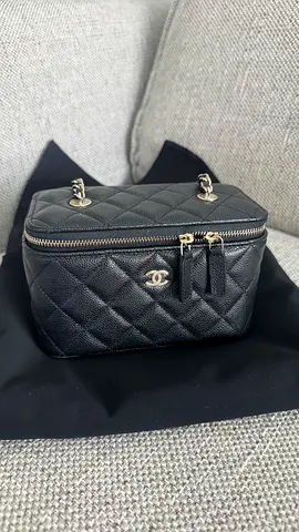 Chanel black Quilted Caviar Long Vanity Pale Gold Hardware