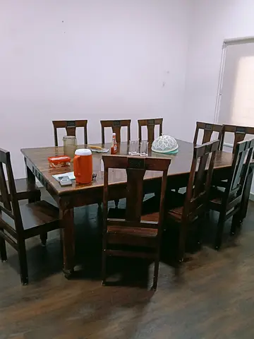 Solid Wood 8-Seater Dining Table with Chairs - Good Condition
