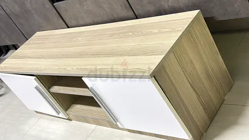 Modern TV Unit / Media Cabinet with Storage - Light Wood  White Finish