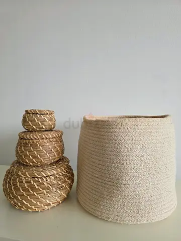 Set of 3 Woven Decorative Baskets - Natural Rope Texture