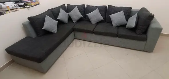 L-shaped 6-seater Fabric Sofa with Cushions - Grey/Charcoal