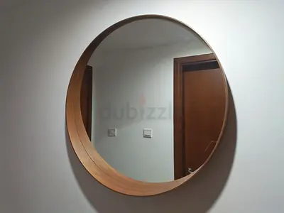 Round Wooden Framed Wall Mirror - 80cm