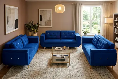 3+3 blue upholstered sofa set — good condition