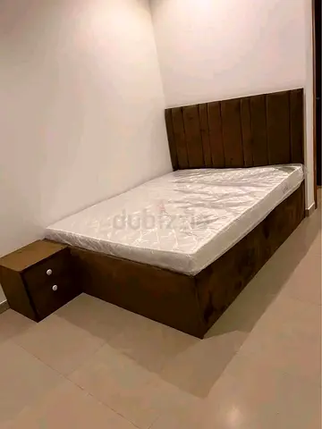 Double bed frame with headboard and mattress - dark brown