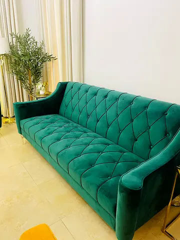 Emerald Green Velvet Chesterfield Style 3 Seater Sofa Set