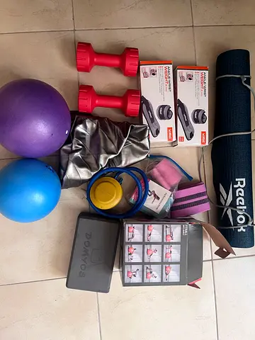 Physiotherapy and beginner home workout bundle: grippy yoga mat, dumbbells, resistance bands  more