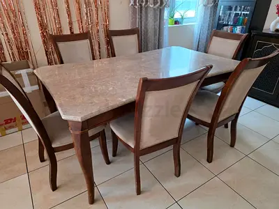 Marble top dining table with 6 chairs