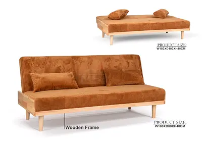Convertible Wooden Frame Sofa Bed with Corduroy Upholstery - Light Brown