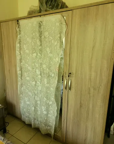 Light Oak 3-Door Wardrobe with Mirror - Good Condition