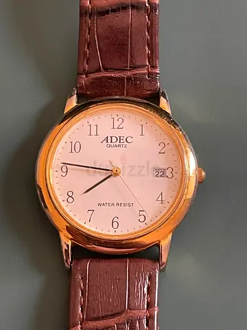 Vintage ADEE Classic Mens Quartz Watch with Brown Leather Strap
