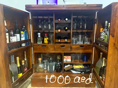 Solid Wood Home Bar Cabinet with Glass  Bottle Storage