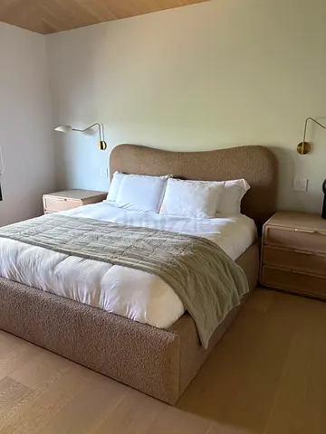 Beige Upholstered Queen Bed