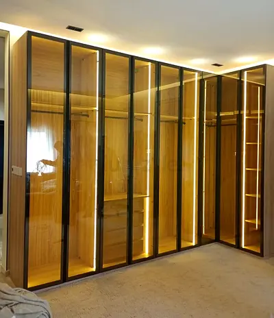 Large Modern Glass-Door Wardrobe with LED Lighting - Excellent Condition