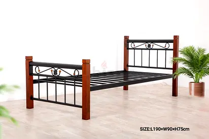 Single metal and wood bed frame - L190 x W90 x H75cm