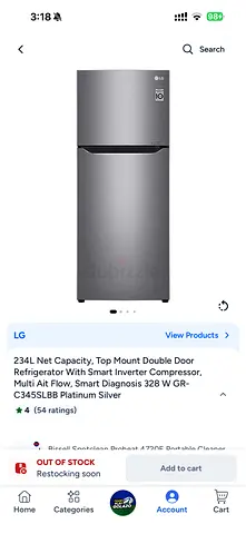 LG 328L Top Mount Double Door Refrigerator - Platinum Silver
