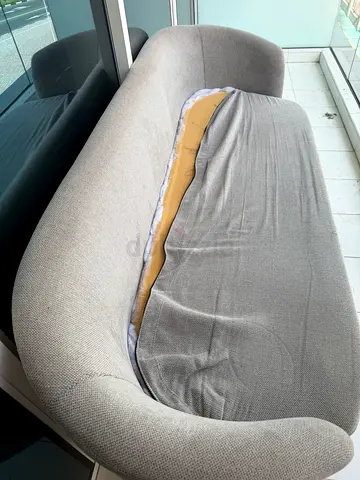 Two-seater fabric sofa with wooden legs - light grey, used