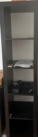 Tall dark wood shelving unit / narrow bookcase Ikea