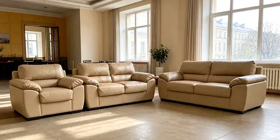 Sofa Leather Beige 6 Seater