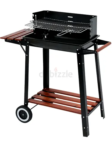 Portable Charcoal BBQ Grill with Wheels and Side Shelves