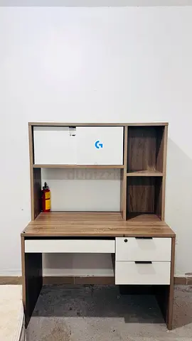 Compact study desk with hutch and drawers — good condition