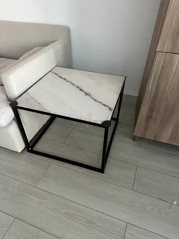 Real Marble-top Side Table with Black Metal Frame