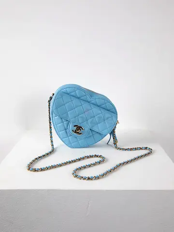 Authentic Chanel Light Blue Heart Bag in Large Size