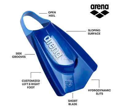 Arena Short Blade Swim Fins - Training Snorkel Flippers (Blue)
