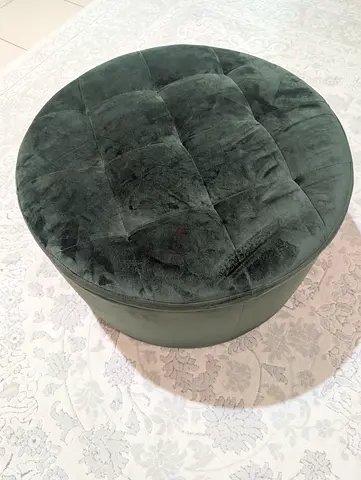 Round Green Velvet Ottoman Pouffe with Storage