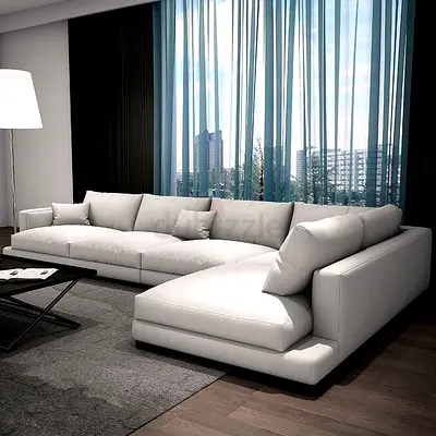 Large Modern L-Shaped White Fabric Sofa with Chaise