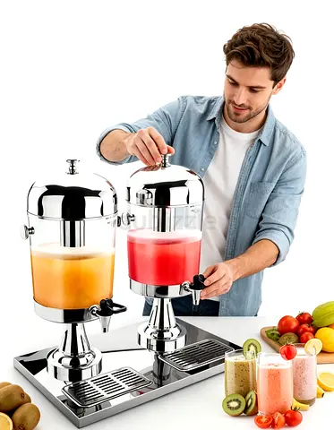 Stainless steel double-barrel juicer, 6L*2=16L, suitable for juice, tea, and coffee.
