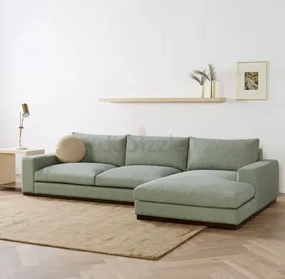 Modern L-Shaped Sectional Sofa in Sage Green