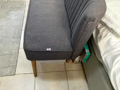 Grey Upholstered Accent Bench with Wooden Legs - Good Condition