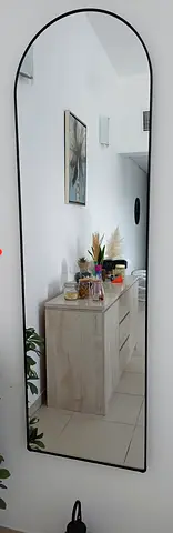 Full-length Arched Wall Mirror with Slim Black Frame with floor stand