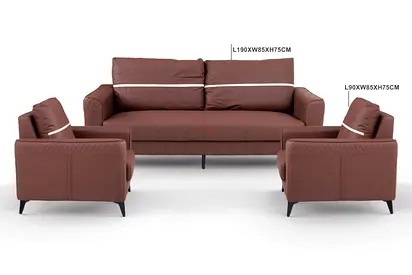 Brown 3-Seater Sofa with Two Matching Armchairs - Modern Leatherette Set