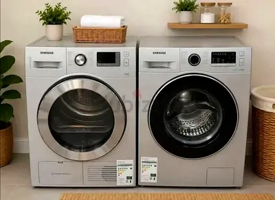 Samsung Front Load Washer and Dryer Pair - Silver, Good Condition