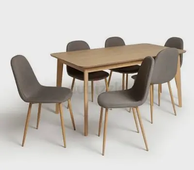 6-Seater Wooden Dining Table with Upholstered Chairs - Light Oak