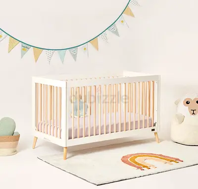 Wooden Baby Crib - White with Natural Slats, Good Condition