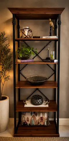Modern Industrial Style Wood and Metal Open Bookshelf